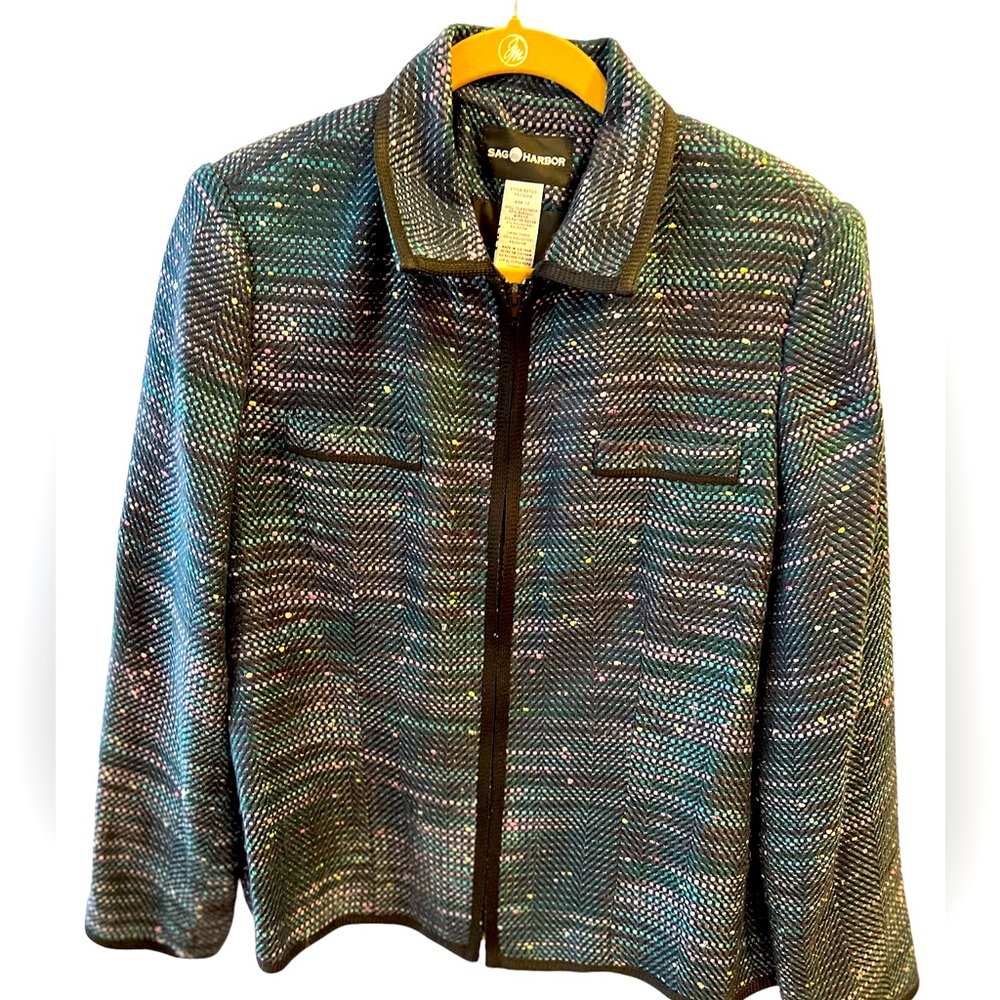 Black/Teal/Pink/Purple Sag Harbor Blazer Trimmed in Black.  Size = 12